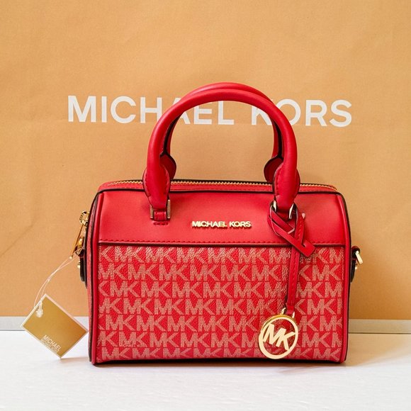 Michael Kors Jet Set Travel XS MINI Satchel Shoulder Crossbody Bag MK Gold/Red - Picture 6 of 15